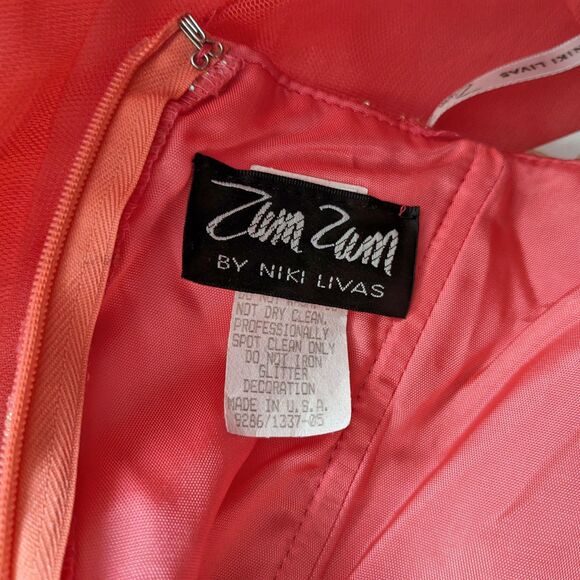 NWT Vintage Y2K Zum Zum Gown Prom Pink Netting Floral Glitter Size 3/4 - Picture 9 of 15